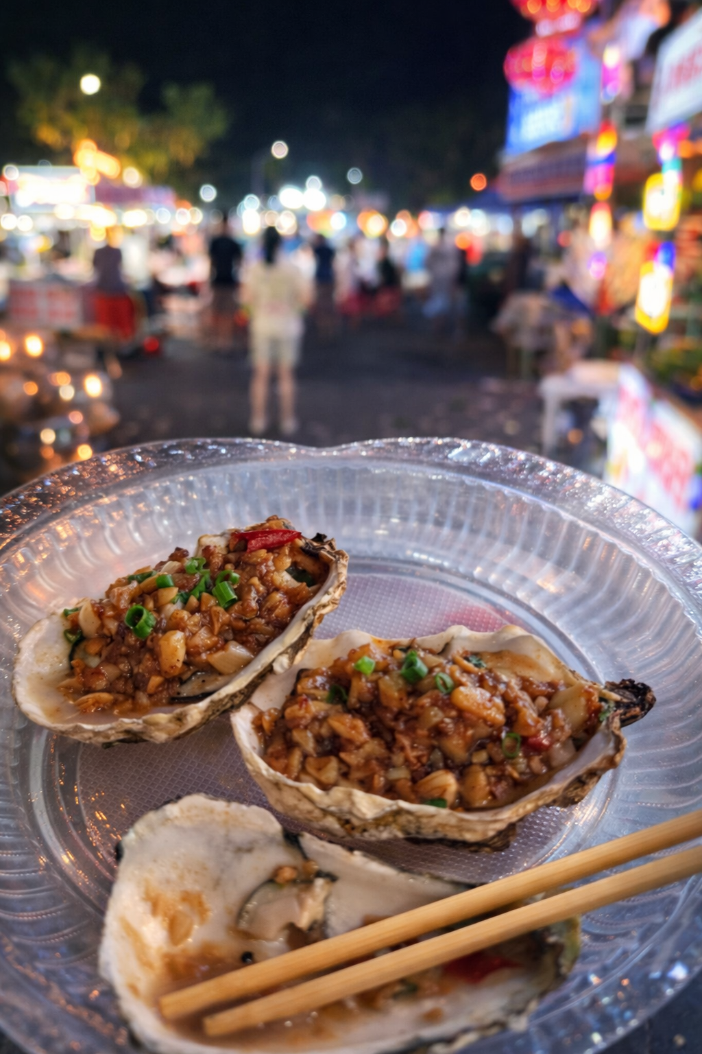 Austern auf einem Nachtmarkt in Sanya